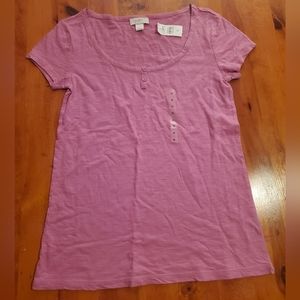 LOFT Scoop Neck with buttons Short Sleeve T Shirt Size Small Bubblegum Pink New